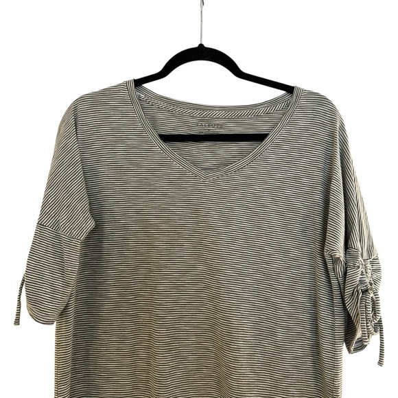 Talbots cotton green white modal striped top with tie sleeves M - Picture 4 of 11